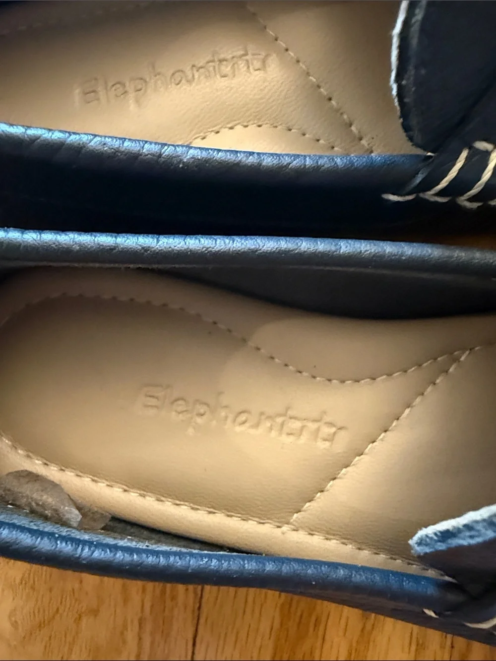 Elephantito sz 12 Leather Moccasin Loafers in Navy with Contrast Stitching